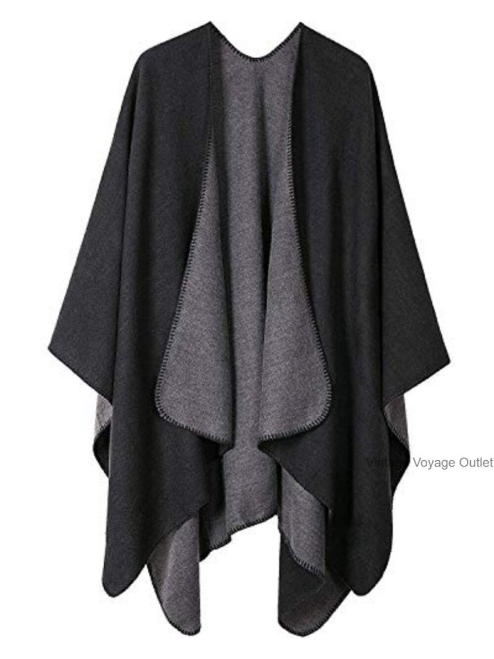 Acrylic Open Front Poncho Shawl Wrap Reversible Cape One Size